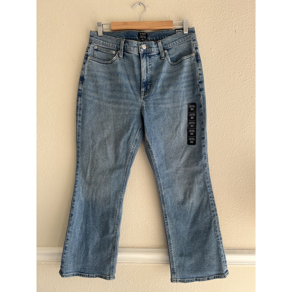 J. Crew Mid-Rise Flare Crop Stretch Denim Jeans Size 30 Pockets Casual Everyday